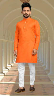 BISWAS Men Solid Straight Kurta(Orange)