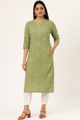 SHOP VASTRAA Women Striped Straight Kurta(Green)