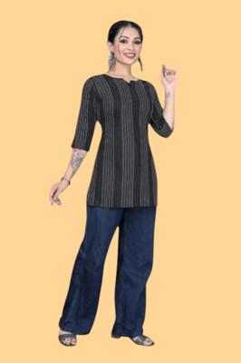 texpa Women Printed Straight Kurta(Grey)