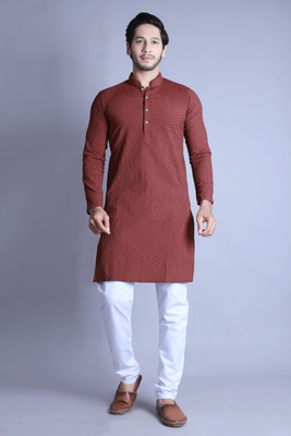 ALMORA Men Self Design A-line Kurta(Maroon)