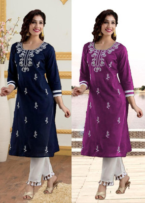 SISTO Women Chikan Embroidery A-line Kurta(Multicolor)
