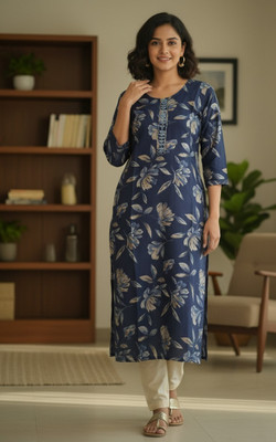 SUBHANKARA ENTERPRISES Women Floral Print Straight Kurta(Dark Blue)
