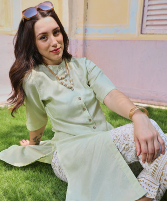 QISSA Women Solid A-line Kurta(Light Green)