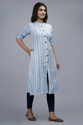 Dizon Women Woven Design A-line Kurta(Light Blue)