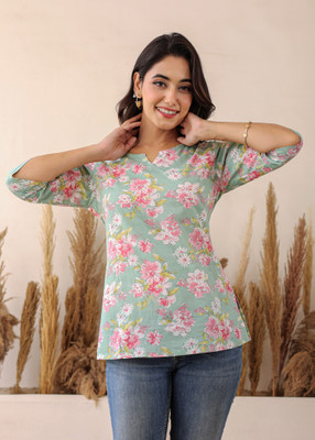 Label Adrija Party Floral Print Women Green Top