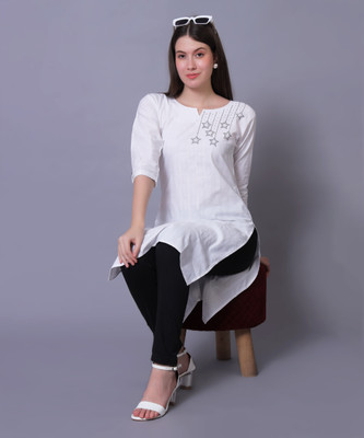 ArfaTextiles Women Printed A-line Kurta(White)