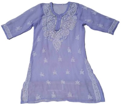 varisingh Women Embroidered, Chikan Embroidery Straight Kurta(Purple)