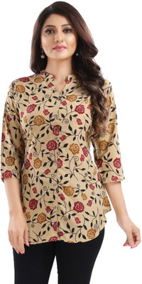 Meher Impex Women Floral Print A-line Kurta(Beige)