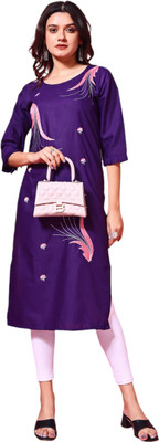Ranrasiya Tex Women Printed Straight Kurta(Purple)
