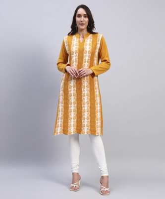 DECANTER Women Woven Design Straight Kurta(Orange)
