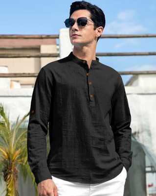 S KUADA Men Solid Straight Kurta(Black)