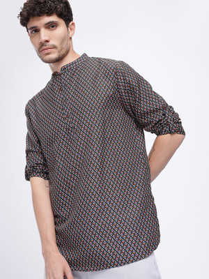 Anouk Rustic Men Printed Straight Kurta(Black)