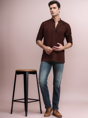 Moda Rapido Men Solid Straight Kurta(Brown)