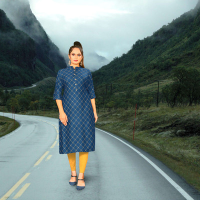 Shree Textiles Women Printed A-line Kurta(Blue)