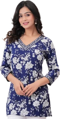 Kurties Haunt Women Floral Print Straight Kurta(Blue)