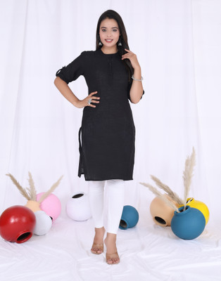 G S GOLD Women Solid A-line Kurta(Black)