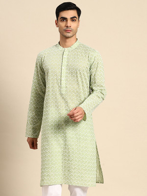 ANOUK Men Embroidered Straight Kurta(Green)