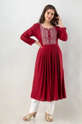 Omsharda Women Embroidered Anarkali Kurta(Red)