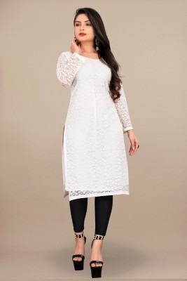 Lakshya Fashion Mart Women Self Design A-line Kurta(White)