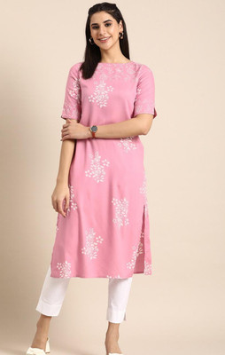 GSK CREATION Women Printed A-line Kurta(Pink)