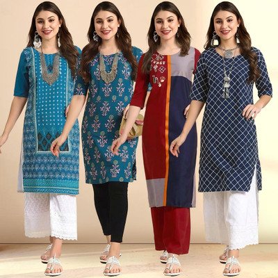 1 Stop Fashion Women Printed Straight Kurta(Multicolor)