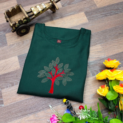 fentik.com Women Patchwork Straight Kurta(Dark Green)