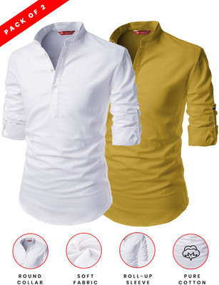 FireFish Men Solid A-line Kurta(Yellow)