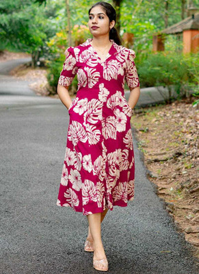 SPYCLASSY Women A-line Red Midi/Calf Length Dress