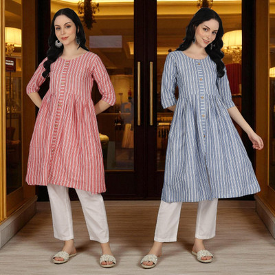 VIVIDH CREATIONS Women Striped Anarkali Kurta(Multicolor)