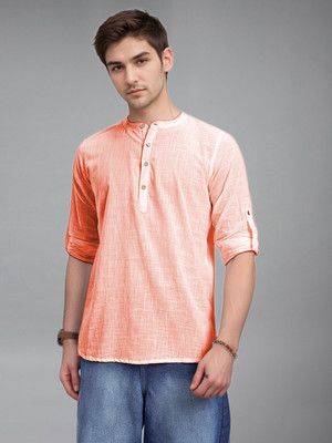Univibe Men Solid A-line Kurta(Orange)