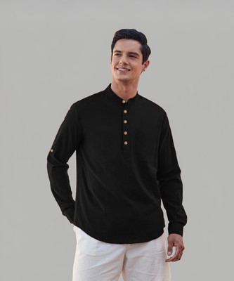Vida Loca Men Solid Straight Kurta(Black)