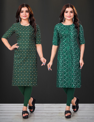 Tashvi Creation Women Printed Straight Kurta(Green)