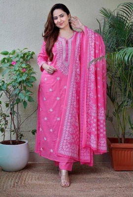 KIYAARA CREATION Women Embroidered, Chikan Embroidery Straight Kurta(Pink)