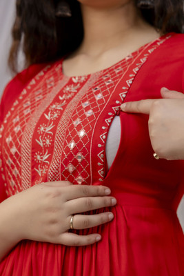 Priyas Creation Women Block Print A-line Kurta(Red)