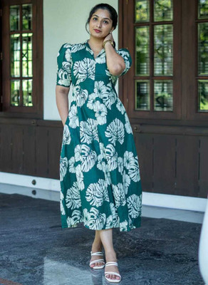 Zwc Women Printed Anarkali Kurta(Green)