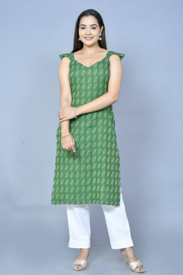 fasonika Women Self Design A-line Kurta(Green)