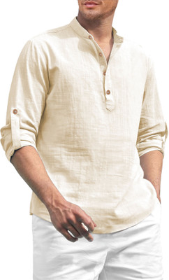 HouseOfCommon Men Solid Straight Kurta(Beige)