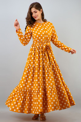JYOTISHA Women Embroidered Anarkali Kurta(Yellow)