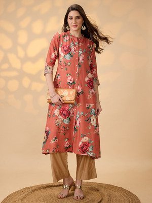 Globus Women Floral Print A-line Kurta(Multicolor)