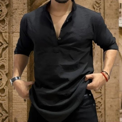 COCALY Men Solid Pathani Kurta(White)