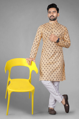 DHASU TRENDZ Men Printed Straight Kurta(Beige)