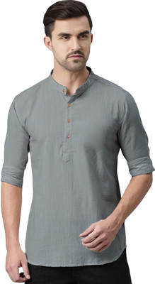 CROWNTAIL Men Solid Straight Kurta(Grey)