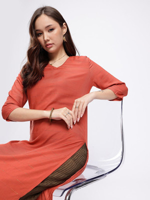 Anouk Rustic Women Solid Straight Kurta(Red)
