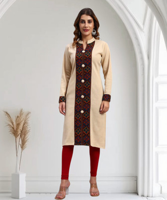 HEMLOCK Women Printed Straight Kurta(Beige)