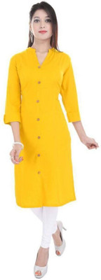 HouseOfCommon Women Solid Straight Kurta(Yellow)