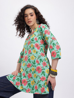 Anouk Rustic Women Floral Print Straight Kurta(Green)
