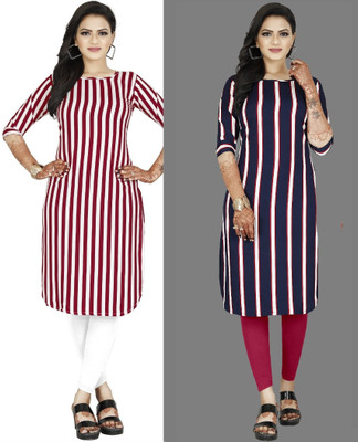 tanvi creation Women Striped Straight Kurta(Red, Purple)