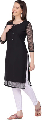 Good Straders Women Self Design A-line Kurta(Black)
