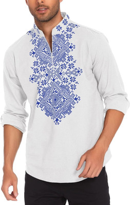 DIMMY Men Solid A-line Kurta(White)