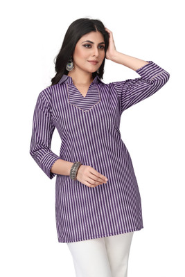 RUDRA TIMES Women Self Design A-line Kurta(Purple)
